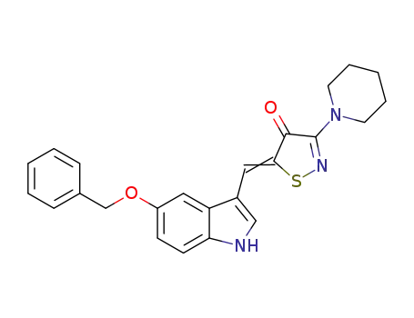 Molecular Structure of 1315457-00-1 (5-[(5-benzyloxy-1H-indol-3-yl)methylene]-2-(1-piperidinyl)rhodanine)