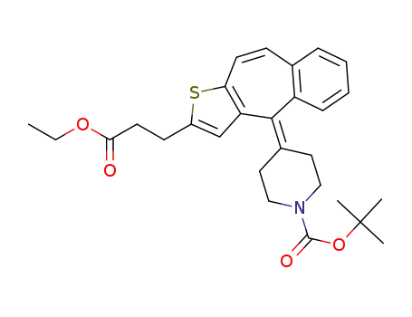 Molecular Structure of 1176739-94-8 (ethyl 3-[4-(1-tert-butoxy-carbonylpiperidin-4-ylidene)-4H-1-thiabenzo[f]azulen-2-yl]-propionate)