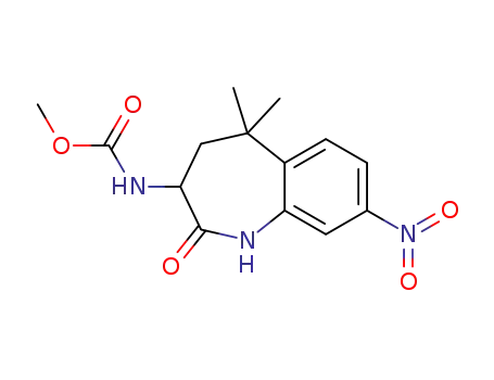 Molecular Structure of 1022945-76-1 ((5,5-dimethyl-8-nitro-2-oxo-2,3,4,5-tetrahydro-1H-1-benzazepin-3-yl)carbamic acid methyl ester)