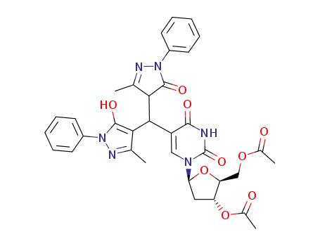 3',5'-di-O-acetyl-5-((5-hydroxy-3-methyl-1-phenyl-1H-pyrazol-4-yl)(3-methyl-5-oxo-1-phenyl-4,5-dihydro-1H-pyrazol-4-yl)methyl)-2'-deoxy-β-L-uridine