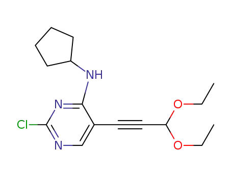 Molecular Structure of 1211442-87-3 ([2-chloro-5-(3,3-diethoxy-prop-1-ynyl)-pyrimidin-4-yl]-cyclopentyl amine)