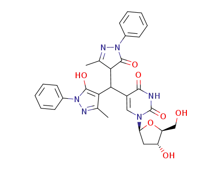 5-((5-hydroxy-3-methyl-1-phenyl-1H-pyrazol-4-yl)(3-methyl-5-oxo-1-phenyl-4,5-dihydro-1H-pyrazol-4-yl)methyl)-2'-deoxy-β-L-uridine
