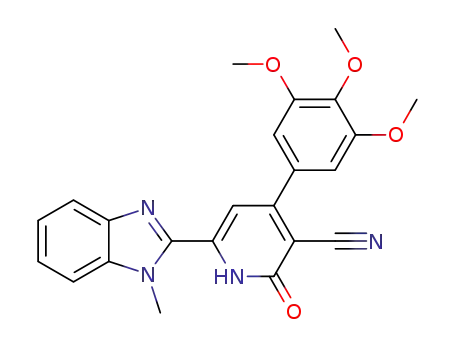 Molecular Structure of 1374842-37-1 (1,2-dihydro-4-(3,4,5-trimethoxyphenyl)-6-(1-methyl-1H-benzo[d]imidazol-2-yl)-2-oxopyridine-3-carbonitrile)