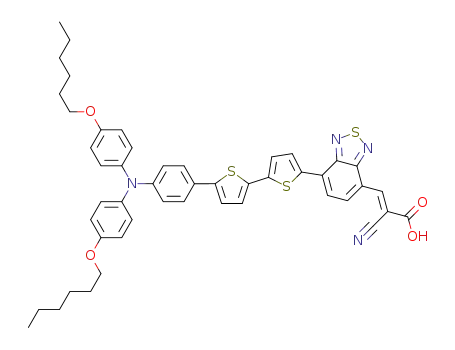 Molecular Structure of 1372129-86-6 ((E)-2-cyano-3-(7-(5-(N,N-bis(4-hexyloxyphenyl)-4-aminophenyl)-2,2'-bithien-5'-yl)benzo[c][1,2,5]thiadiazol-4-yl)acrylic acid)