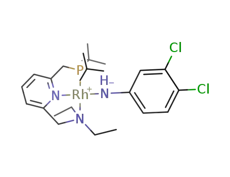 Molecular Structure of 1377605-00-9 ([Rh(2-(CH<sub>2</sub>-PtBu<sub>2</sub>)-6-(CH<sub>2</sub>-NEt<sub>2</sub>)C<sub>5</sub>H<sub>3</sub>N)(m-Cl-p-Cl-NHC<sub>6</sub>H<sub>3</sub>)])
