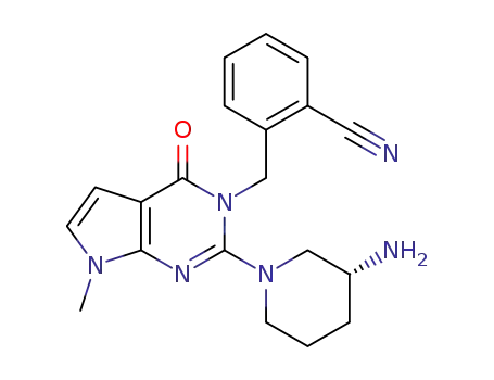 Molecular Structure of 1245811-15-7 (2-((2-((R)-3-aminopiperidin-1-yl)-7-methyl-4-oxo-4,7-dihydro-3H-pyrrolo[2,3-d]pyrimidin-3-yl)methyl)benzonitrile)