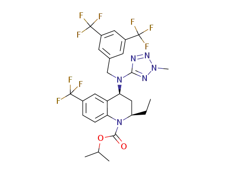 Molecular Structure of 880103-60-6 ((2R,4S)-4-[(3,5-bis-trifluoromethyl-benzyl)-(2-methyl-2H-tetrazol-5-yl)-amino]-2-ethyl-trifluoromethyl-3,4-dihydro-2H-quinoline-1-carboxylic acid isopropyl ester)