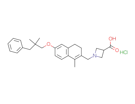Molecular Structure of 847585-84-6 (3-Azetidinecarboxylic acid,
1-[[6-(2,2-dimethyl-3-phenylpropoxy)-3,4-dihydro-1-methyl-2-naphthalen
yl]methyl]-, hydrochloride)