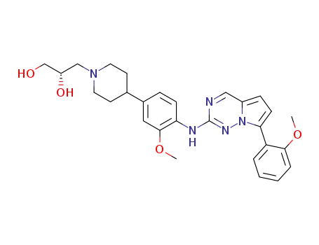 Molecular Structure of 1233144-29-0 ((S)-3-(4-{3-methoxy-4-[7-(2-methoxyphenyl)pyrrolo[2,1-f][1,2,4]triazin-2-ylamino]phenyl}piperidin-1-yl)propane-1,2-diol)