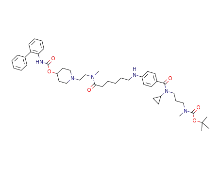Molecular Structure of 1246247-20-0 (1-(2-{[6-({4-[{3-[(tert-butoxycarbonyl)(methyl)amino]propyl}(cyclopropyl)carbamoyl]phenyl}amino)hexanoyl](methyl)amino}ethyl)piperidin-4-yl biphenyl-2-ylcarbamate)