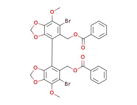 Molecular Structure of 1377829-27-0 ((3,3'-dibromo-4,4'-dimethoxy-5,6,5',6'-dimethylenedioxybiphenyl-2,2'-diyl)bis(methylene) dibenzoate)