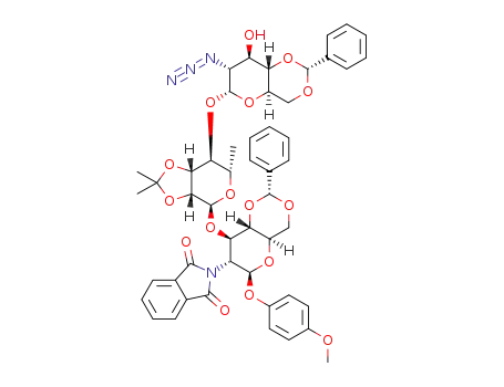 p-methoxyphenyl 2-azido-4,6-O-benzylidene-2-deoxy-α-D-glucopyranosyl-(1->4)-2,3-O-isopropylidene-α-L-rhamnopyranosyl-(1->3)-2-deoxy-N-phthalimido-4,6-O-benzylidene-β-D-glucopyranoside