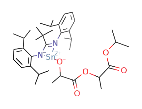 (N,N'-bis(2,6-diisopropylphenyl)(tert-butyl)amidinato)tin(II)(OCH(Me)C(O)OCH(Me)C(O)OCHMe<sub>2</sub>)