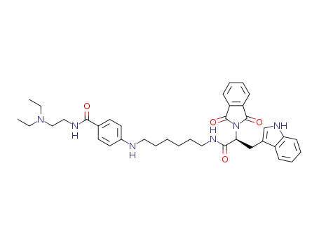 Molecular Structure of 1355150-18-3 (N-[2-(diethylamino)ethyl]-4-({6-[2-(1,3-dioxo-2,3-dihydro-1H-isoindol-2-yl)-3-(1H-indol-3-yl)propanamido]hexyl}amino)benzamide)