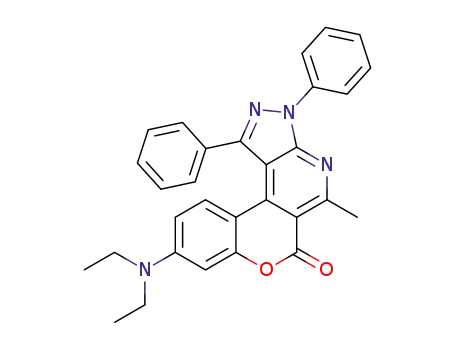 Molecular Structure of 1366003-76-0 (9-diethylamino-5-methyl-1,3-diphenyl-[1]-benzopyrano-[4,3-d]-pyrazolo-[3,4-b]-pyridine-6-one)