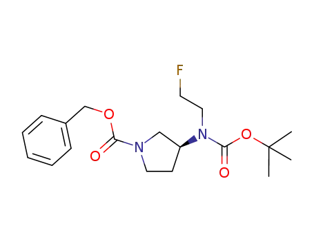 Molecular Structure of 1412255-40-3 ((S)-benzyl 3-(tert-butoxycarbonyl(2-fluoroethylamino)pyrrolidine)-1-carboxylate)