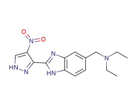 Molecular Structure of 1254229-50-9 (N-ethyl-N-{[2-(4-nitro-1H-pyrazol-3-yl)-1H-benzo[d]imidazol-5-yl]methyl}ethanamine)