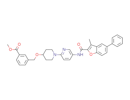 Molecular Structure of 1275991-44-0 (methyl 3-((1-(5-(3-methyl-5-phenylbenzofuran-2-carboxamido)pyridin-2-yl)piperidin-4-yloxy)methyl)benzoate)