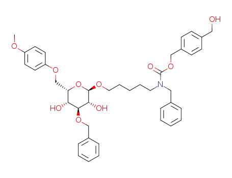 4-(hydroxymethyl)benzyl N-benzyl-N-[5-((3-O-benzyl-6-O-(p-methoxyphenyl)-α-L-idopyranosyl)oxy)pentyl]-carbamate