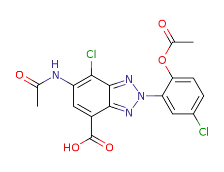 Molecular Structure of 1426245-03-5 (2-(2-acetoxy-5-chlorophenyl)-6-acetylamino-7-chloro-2H-benzotriazole-4-carboxylic acid)