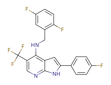 Molecular Structure of 1420885-87-5 ((2,5-difluorobenzyl)-[2-(4-fluorophenyl)-5-trifluoromethyl-1H-pyrrolo[2,3-b]pyridin-4-yl]-amine)
