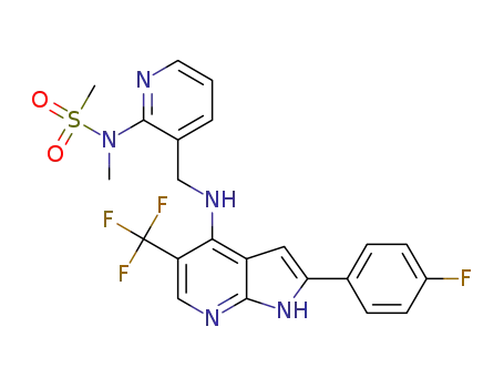 Molecular Structure of 1420885-78-4 (N-(3-{[2-(4-fluorophenyl)-5-trifluoromethyl-1H-pyrrolo[2,3-b]pyridin-4-ylamino]methyl}pyridin-2-yl)-N-methylmethanesulfonamide)