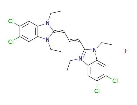 1H-Benzimidazolium,5,6-dichloro-2-[(1E)-3-(5,6-dichloro-1,3-diethyl-1,3-dihydro-2H-benzimidazol-2-ylidene)-1-propenyl]-1,3-diethyl-,iodide (9ci)