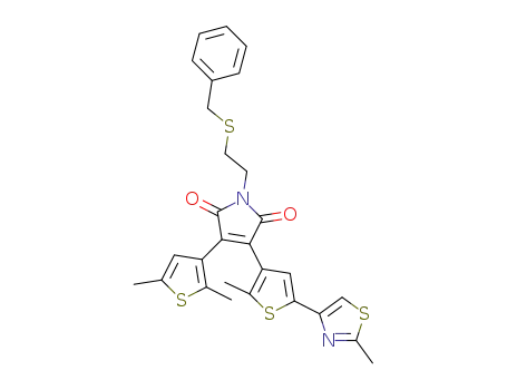 Molecular Structure of 1450665-83-4 (1-[2-benzylthioethyl]-3-(2,5-dimethyl-3-thienyl)-4-[2-methyl-5-(2-methyl-1,3-triazol-4-yl)-3-thienyl]-1H-pyrrole-2,5-dione)