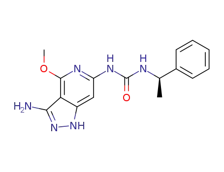 Molecular Structure of 1589540-55-5 ((R)-1-(3-amino-4-methoxy-1H-pyrazolo[4,3-c]pyridin-6-yl)-3-(1-phenylethyl)urea)