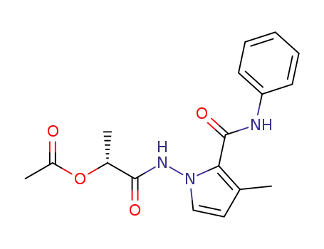 Molecular Structure of 1604802-14-3 ((R)-1-((3-methyl-2-(phenylcarbamoyl)-1H-pyrrol-1-yl)amino)-1-oxopropan-2-yl acetate)