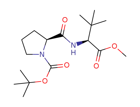 Molecular Structure of 125769-55-3 ((2S)-tert-butyl 2S-((2S)-1-(methoxycarbonyl)-2,2-dimethylpropylcarbamoyl)pyrrolidine-1-carboxylate)