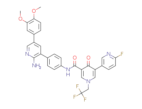 Molecular Structure of 1449299-95-9 (N-{4-[2-amino-5-(3,4-dimethoxyphenyl)pyridin-3-yl]phenyl}-6'-fluoro-4-oxo-1-(2,2,2-trifluoroethyl)-1,4-dihydro-3,3'-bipyridine-5-carboxamide)