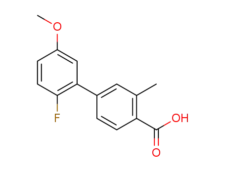 Molecular Structure of 1610370-14-3 (2′-fluoro-5′-methoxy-3-methylbiphenyl-4-carboxylic acid)