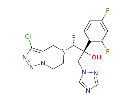 Molecular Structure of 1575607-50-9 ((2R, 3R)-3-(3-chloro-6,7-dihydro-[1,2,3]triazolo[1,5-a]pyrazin-5(4H)-yl)-2-(2,4-difluorophenyl)-1-(1H-1,2,4-triazol-1-yl)butan-2-ol)