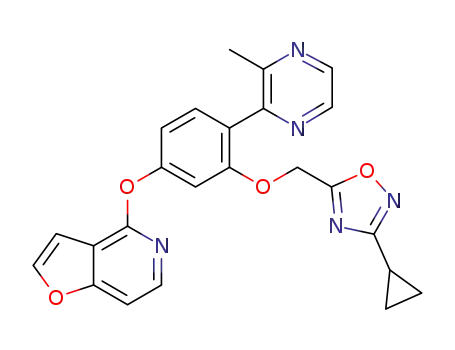Molecular Structure of 1609578-47-3 (4-{3-[(3-cyclopropyl-1,2,4-oxadiazol-5-yl)methoxy]-4-(3-methylpyrazin-2-yl)phenoxy}furo[3,2-c]pyridine)