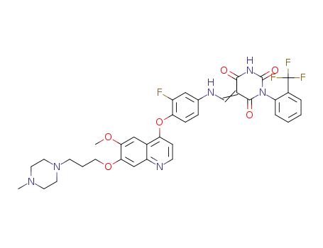 1-(2-trifluoromethylphenyl)-5-((3-fluoro-4-(6-methoxy-7-(3-(4-methyl-1-piperazinyl)propoxy)quinolin-4-oxy)phenylamino)methylene)pyrimidine-2,4,6(1H,3H,5H)-trione