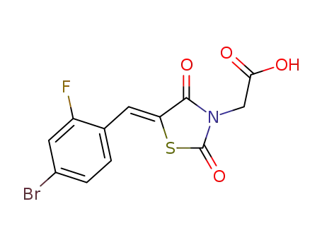 Molecular Structure of 1452759-73-7 ((Z)-2-(5-(4-bromo-2-fluorobenzylidene)-2,4-dioxothizolidin-3-yl)acetic acid)