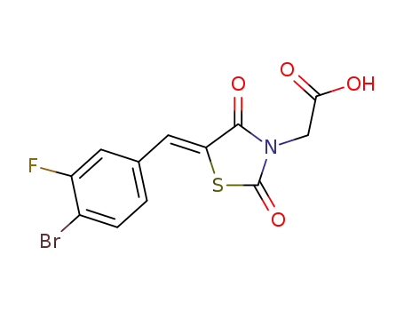 Molecular Structure of 1452759-74-8 ((Z)-2-(5-(4-bromo-3-fluorobenzylidene)-2,4-dioxothizolidin-3-yl)acetic acid)