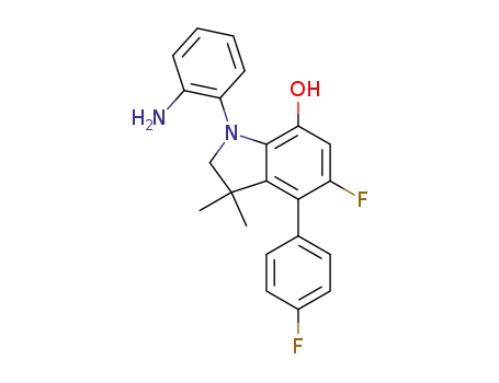 Molecular Structure of 1555701-11-5 (1-(2-aminophenyl)-5-fluoro-4-(4-fluorophenyl)-3,3-dimethylindolin-7-ol)