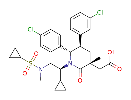 2-((3R,5R,6S)-5-(3-chlorophenyl)-6-(4-chlorophenyl)-1-((S)-1-cyclopropyl-2-(N-methylcyclopropanesulfonamido)ethyl)-3-methyl-2-oxopiperidin-3-yl)acetic acid