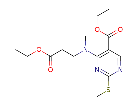Molecular Structure of 625106-58-3 (ethyl 4-((3-ethoxy-3-oxopropyl)(methyl)amino)-2-(methylthio)pyrimidine-5-carboxylate)