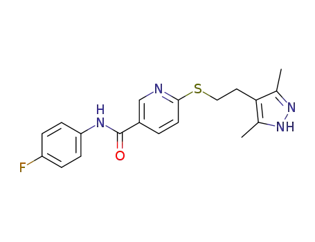 6-(2-(3,5-dimethyl-1H-pyrazol-4-yl)ethylthio)-N-(4-fluorophenyl)nicotinamide