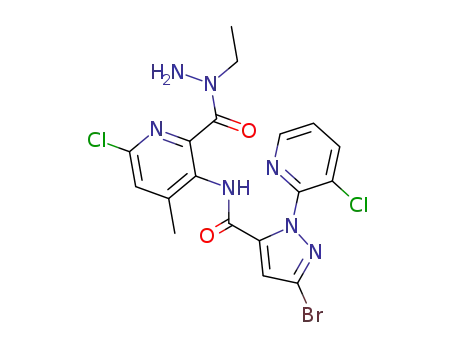 Molecular Structure of 1073182-83-8 (5-bromo-2-(3-chloro-pyridin-2-yl)-2H-pyrazole-3-carboxylic acid [6-chloro-2-(N-ethyl-hydrazinocarbonyl)-4-methyl-pyridin-3-yl]-amide)
