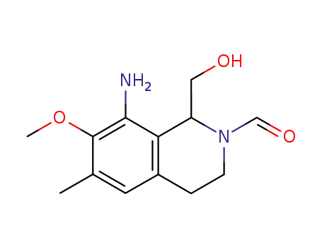 Molecular Structure of 128252-83-5 (8-amino-1-(hydroxymethyl)-7-methoxy-6-methyl-3,4-dihydroisoquinoline-2(1H)-carbaldehyde)
