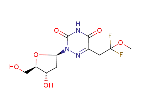 Molecular Structure of 100244-26-6 (2-(2-deoxy-beta-D-erythro-pentofuranosyl)-6-(2,2-difluoro-2-methoxyethyl)-1,2,4-triazine-3,5(2H,4H)-dione)