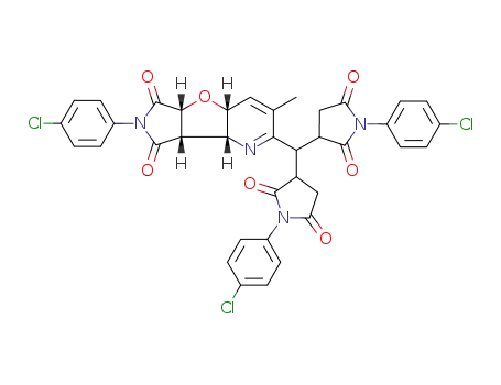 Molecular Structure of 134220-45-4 ((4aR,5aR,8aS,8bR)-2-{Bis-[1-(4-chloro-phenyl)-2,5-dioxo-pyrrolidin-3-yl]-methyl}-7-(4-chloro-phenyl)-3-methyl-4a,5a,8a,8b-tetrahydro-pyrrolo[3',4':4,5]furo[3,2-b]pyridine-6,8-dione)