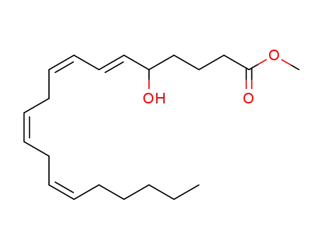 Molecular Structure of 70968-99-9 (6,8,11,14-Eicosatetraenoic acid, 5-hydroxy-, methyl ester, (6E,8Z,11Z,14Z)-)