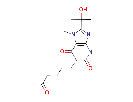 Molecular Structure of 1016900-95-0 (8-(1-hydroxy-1-methylethyl)-3,7-dimethyl-1-(5-oxohexyl)-3,7-dihydro-1H-purine-2,6-dione)