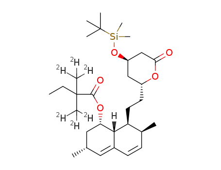 Molecular Structure of 1335460-29-1 (6(R)-[2-(8(S)-(2,2-Dimethyl-D6-butyryl)oxy]-2(S),6(R)-dimethyl-1,2,6,7,8,8a(R)-hexahydro-1(S)-naphthyl]ethyl-4(R)-(t-butyl-dimethylsilyl)oxy-3,4,5,6-tetrahydro-2H-pyran-2-one)