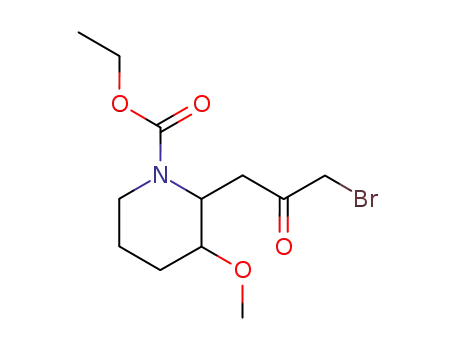 Molecular Structure of 100524-99-0 (2-(3-Bromo-2-oxopropyl)-3-methoxy-1-piperidinecarboxylic acid ethyl ester)